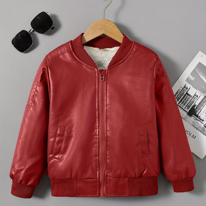 2025 Autumn Winter New Boys' Fleece-Lined Zip-Up Jacket