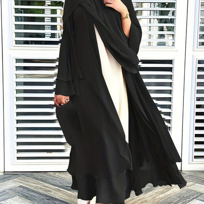 Ramadan Islamic Modest Dress Without Hijab, Long Sleeve Open Front Casual Modest Muslim Dress, Women's Clothing