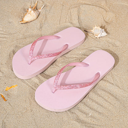 [Glitter Flip-Flops] Light Blue Women's Minimalist Glitter Flip-Flops | TPU Upper with EVA Sole, Flat Sandals for Summer Beach & Casual Wear