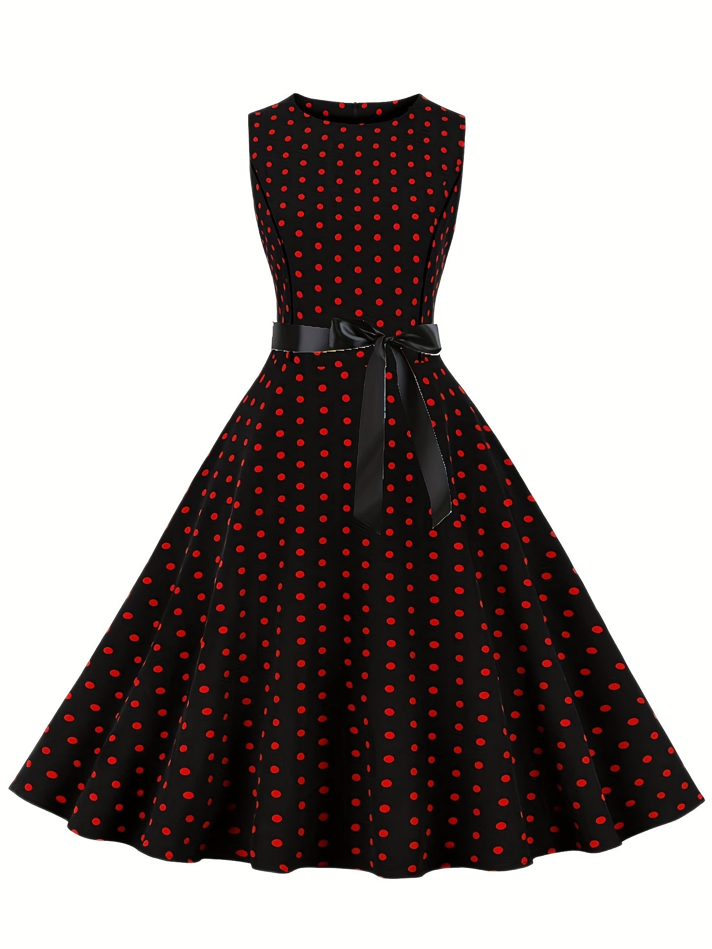 Women's Chic Sleeveless Polka Dot Dress - Vintage-Inspired Summer Sundress With Breathable Fabric, Perfect for Vacation Parties & Spring/Summer Celebrations