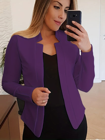 Solid Open Front Blazer, Casual Long Sleeve Blazer For Office & Work, Women's Clothing