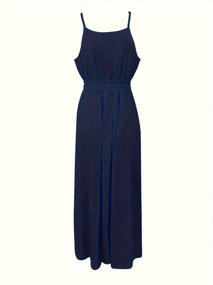 Vibrant Ruffle Trim Cami Dress - Sleeveless, Tie-Waist, Maxi Length, Flowy, Feminine, Summer Essential for Women - Perfect for Outdoor, Party, and Daily Wear