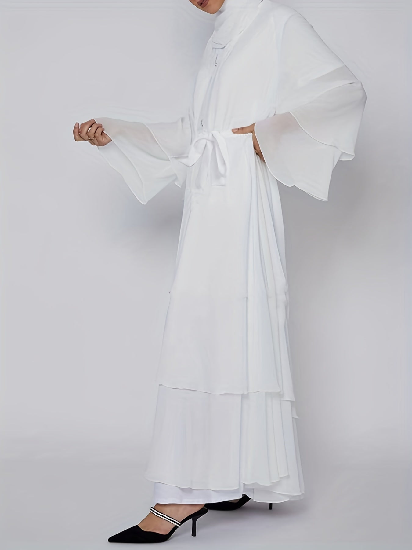 Ramadan Islamic Modest Dress Without Hijab, Long Sleeve Open Front Casual Modest Muslim Dress, Women's Clothing