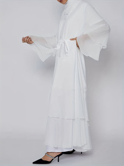 Ramadan Islamic Modest Dress Without Hijab, Long Sleeve Open Front Casual Modest Muslim Dress, Women's Clothing