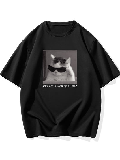 Cool Cat Graphic T-shirt, Men's Casual Multicolor Loose Short Sleeve Shirt
