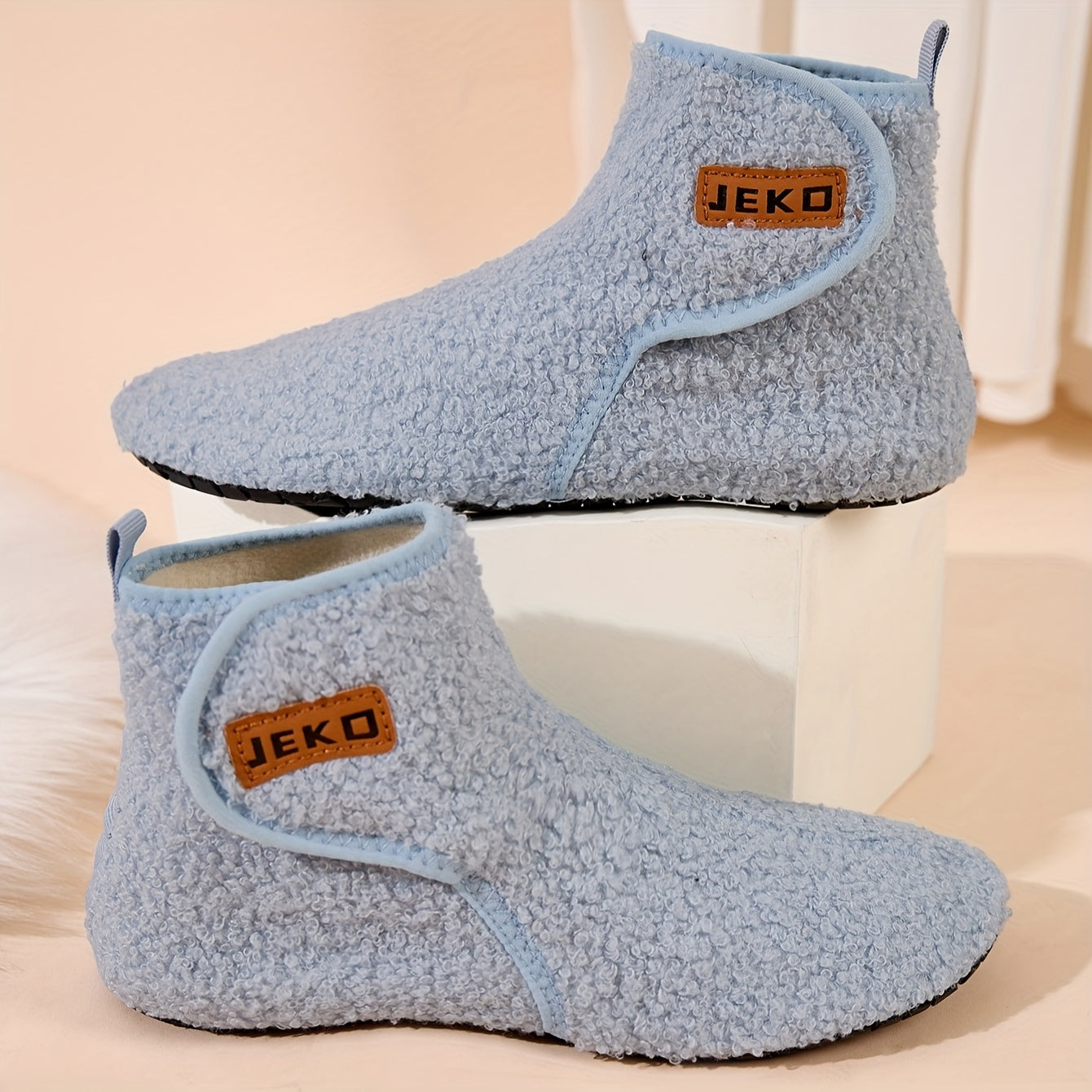 Women's Winter Warm Slip-On Slippers with Closure - Soft Fabric Indoor/Outdoor House Shoes, Non-Slip Rubber Sole & Plush Lining for Cozy Comfort, Light Blue, Indoor Slippers, Home Comfort, Simple Style, Comfortable Fit, Home
