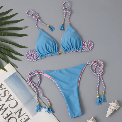 Triangle Halter Neck Bikini Sets, V Neck Tie Back Tie Side Backless High Cut Two Pieces Swimsuit, Women's Swimwear & Clothing Koningsdag/King's Day