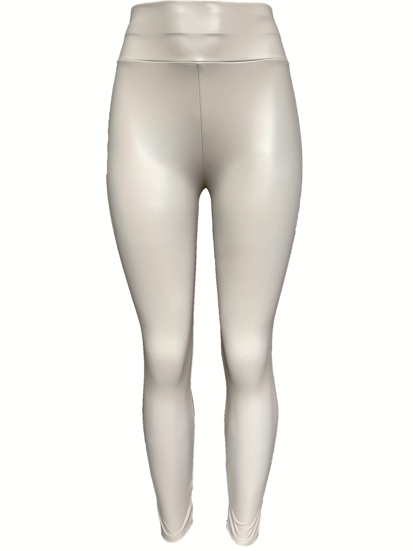 Solid Faux Leather Skinny Leggings, Vintage High Waist Slim Leggings, Women's Clothing