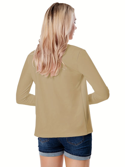 Solid Open Front Blazer, Casual Long Sleeve Blazer For Office & Work, Women's Clothing