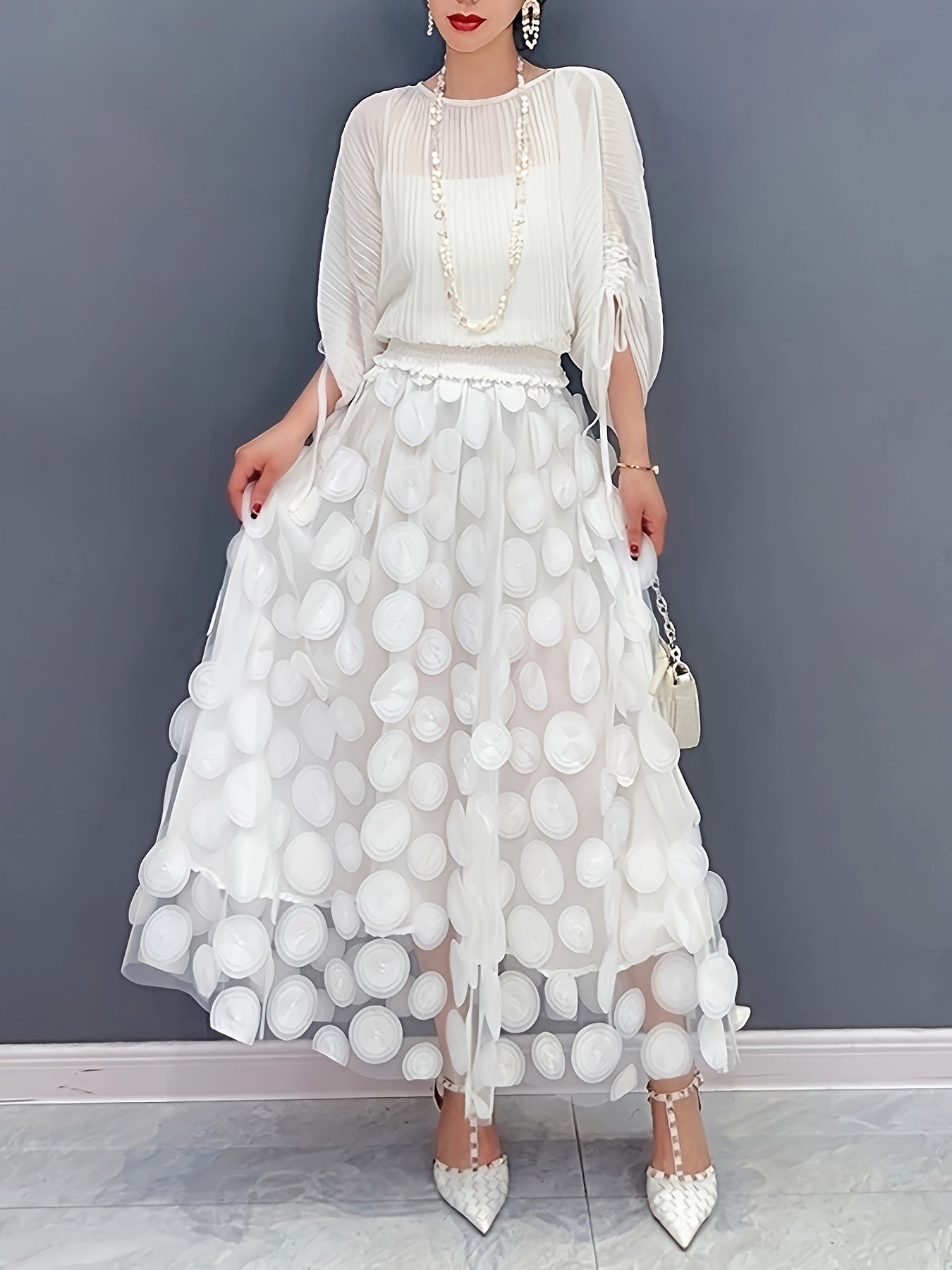 Applique High Waist Skirts, Elegant Maxi Skirts For Spring & Summer, Women's Clothing