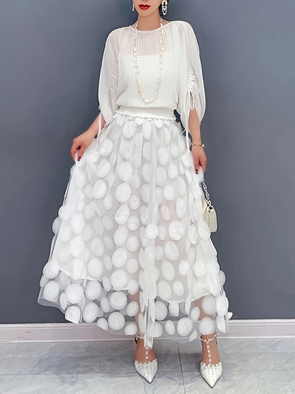 Applique High Waist Skirts, Elegant Maxi Skirts For Spring & Summer, Women's Clothing