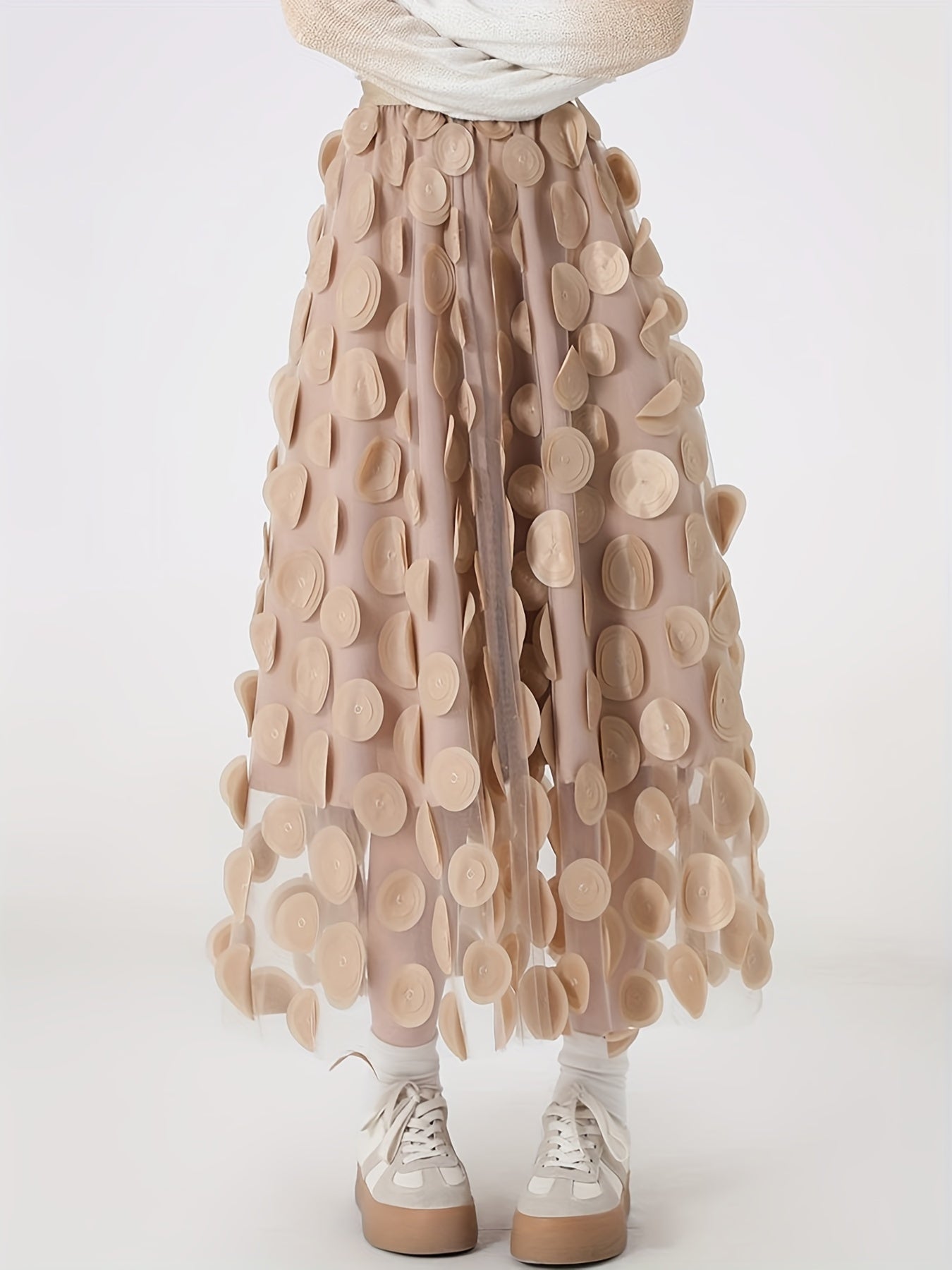 Applique High Waist Skirts, Elegant Maxi Skirts For Spring & Summer, Women's Clothing