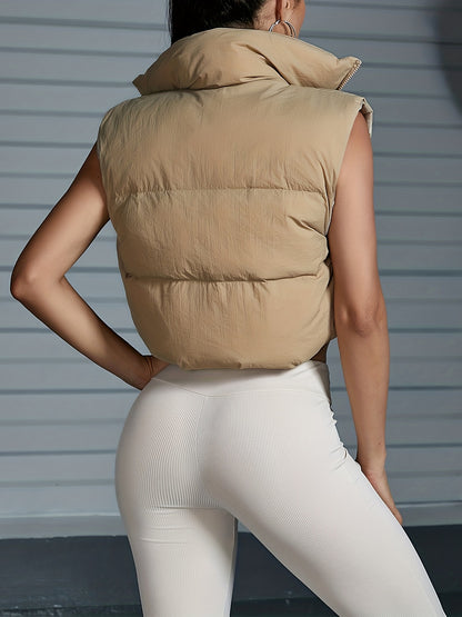 Women'S Sleeveless Vest - Vibrant Pink Slim-Fit Alternative Coat with Drawstring Hood, Zipper Front & Pockets for Fall/Winter Casual Wear, Casual Winter Wear | High Neckline Vest | Zippered Jacket