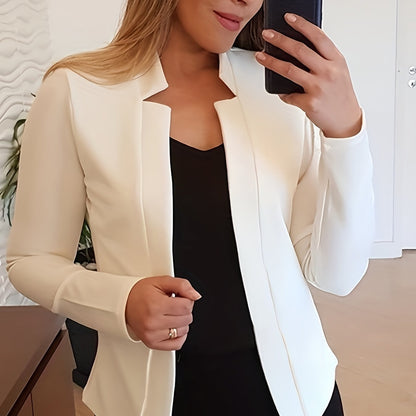 Solid Open Front Blazer, Casual Long Sleeve Blazer For Office & Work, Women's Clothing