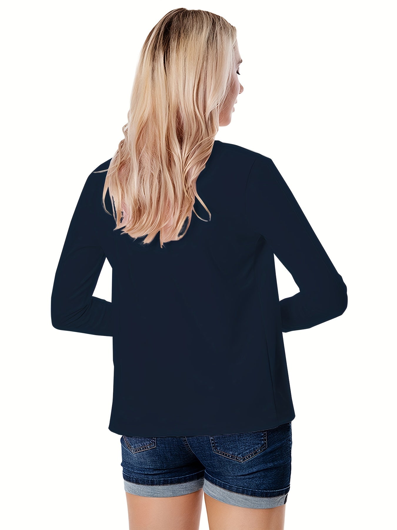 Solid Open Front Blazer, Casual Long Sleeve Blazer For Office & Work, Women's Clothing