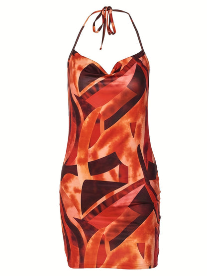 Floral Print Halter Neck Dress, Sexy Backless Bodycon Dress For Spring & Summer, Women's Clothing