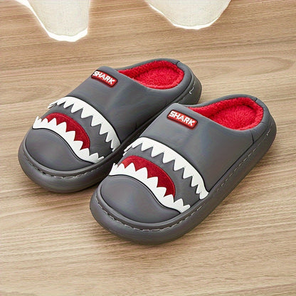 Trendy Animal Shark House Slippers For Women, Warm Lightweight Non-Slip Slip-On Indoor Home Shoes, Closed-Toe Kawaii Slippers Winter