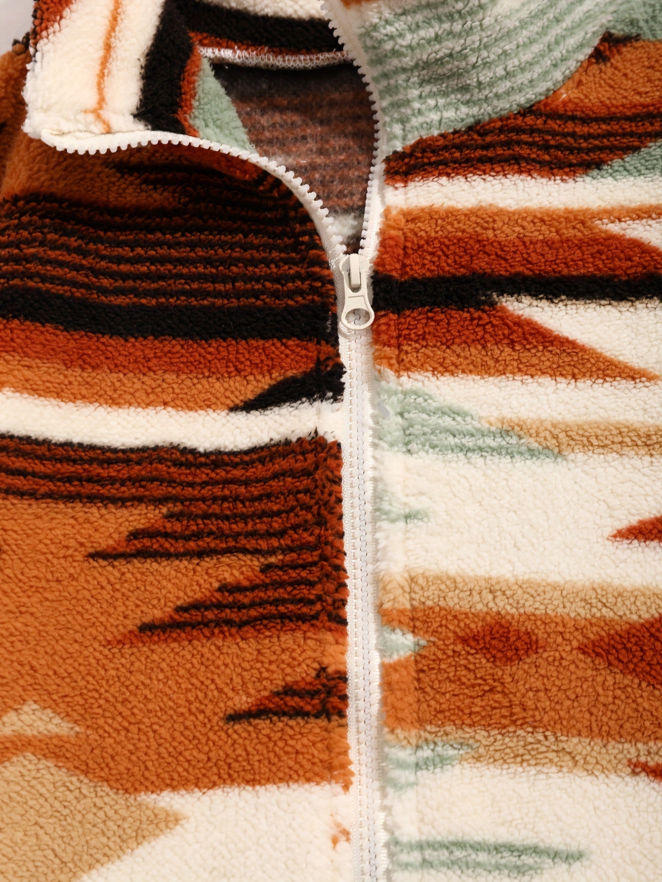 Aztec Pattern Fuzzy Jacket, Casual Zip Up Outwear For Winter & Fall, Women's Clothing