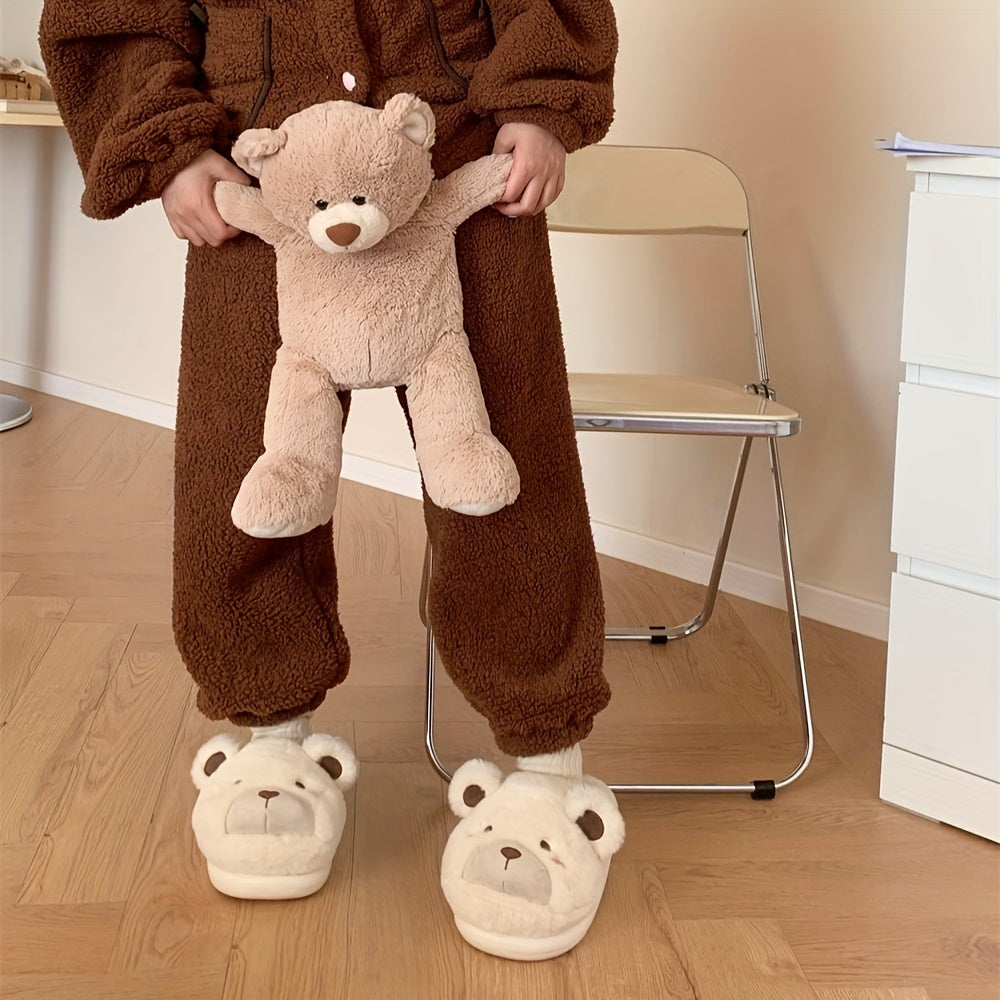 XIXITIAO Winter Plush Bear Slippers for Women & Men - Cozy Cover Slip-On Indoor House Shoes with Cute Cartoon Design, Non-Slip EVA Sole, Warm Home Slippers for Cold Floors, Cold Weather Footwear, Playful Footwear, Soft Lining