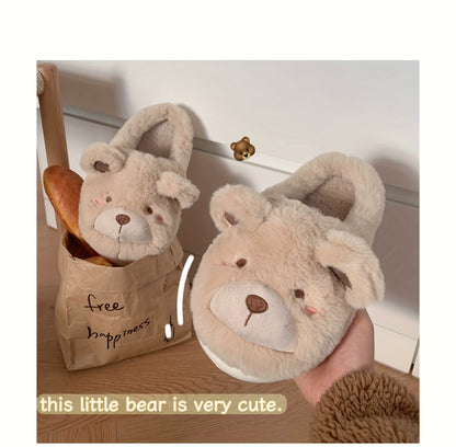 XIXITIAO Winter Plush Bear Slippers for Women & Men - Cozy Cover Slip-On Indoor House Shoes with Cute Cartoon Design, Non-Slip EVA Sole, Warm Home Slippers for Cold Floors, Cold Weather Footwear, Playful Footwear, Soft Lining