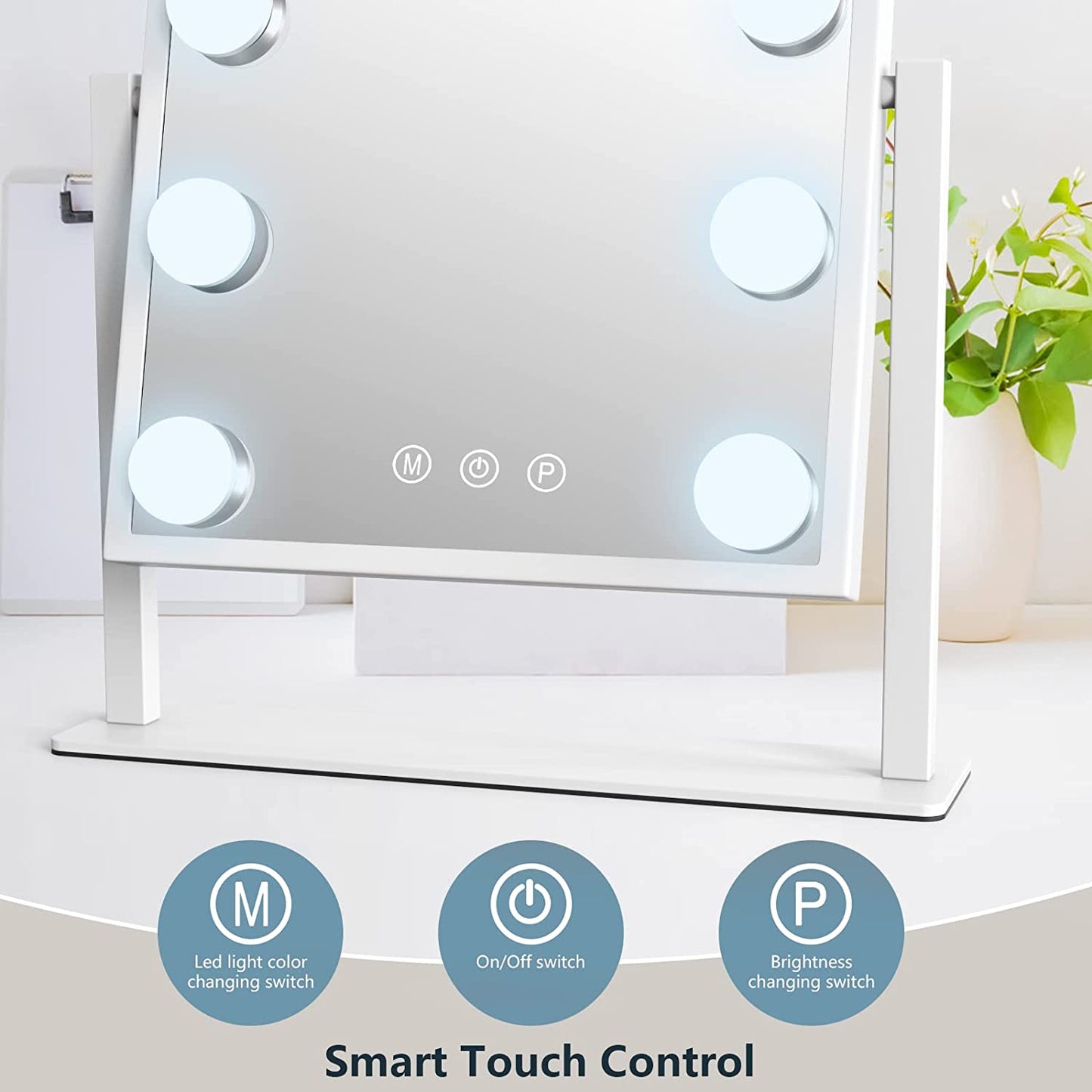 Makeup Mirror with Lights, Hollywood Makeup Mirror with 3 Color Modes and 9 Adjustable LED Bulbs, Zoom in 360° Rotation Touch Control
