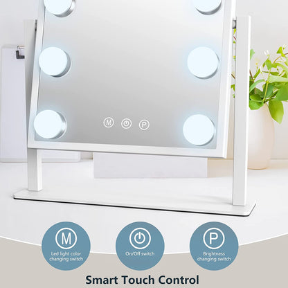 Makeup Mirror with Lights, Hollywood Makeup Mirror with 3 Color Modes and 9 Adjustable LED Bulbs, Zoom in 360° Rotation Touch Control