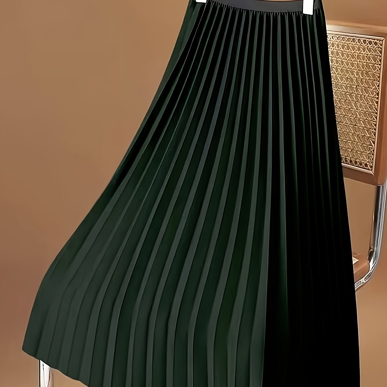 Solid Pleated Hem Skirt, Casual Midi Skirt For Spring & Summer, Women's Clothing
