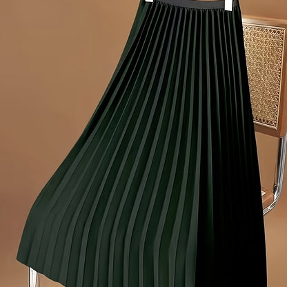 Solid Pleated Hem Skirt, Casual Midi Skirt For Spring & Summer, Women's Clothing