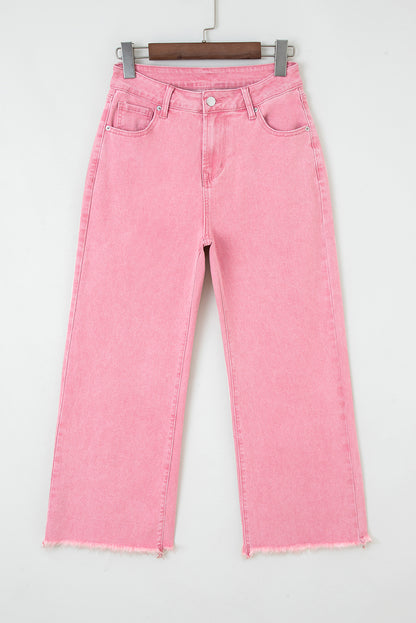 Peach Blossom Acid Washed High Rise Cropped Wide Leg Jeans