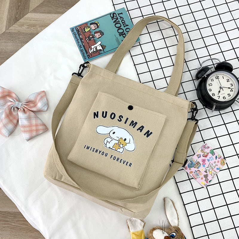 Summer New Women's Shoulder Bag Small Fresh Student Campus Canvas Bag Three-Dimensional Small Animal Pattern Messenger Bag