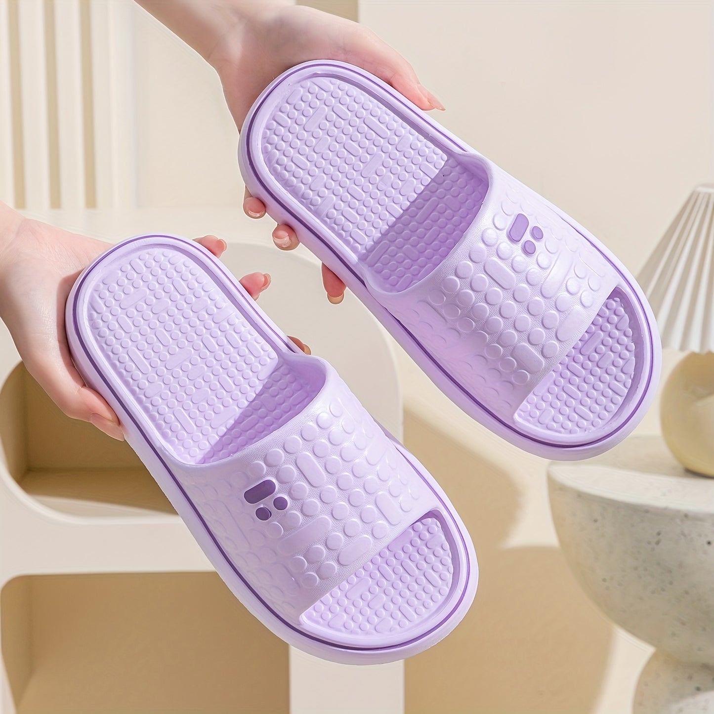 [Soft Slides] Soft Pink Women's Summer Slides | Non-Slip High-Density Geometric Pattern, Machine Washable, Comfortable Home Shoes for Relaxation, Ladies Slippers, Thick Sole Indoor Slippers, EVA