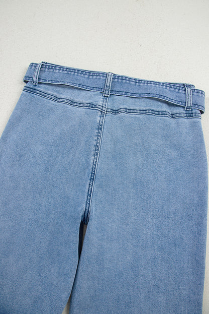 Beau Blue Western Washed Bow Knot Sash Wide Leg Jeans