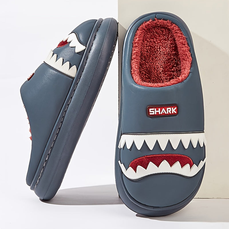 Trendy Animal Shark House Slippers For Women, Warm Lightweight Non-Slip Slip-On Indoor Home Shoes, Closed-Toe Kawaii Slippers Winter
