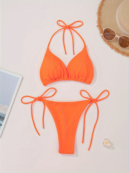 Women's 2 Piece Set Bikini, Halter Bra, V String Bottoms, Women's Swimwear & Clothing