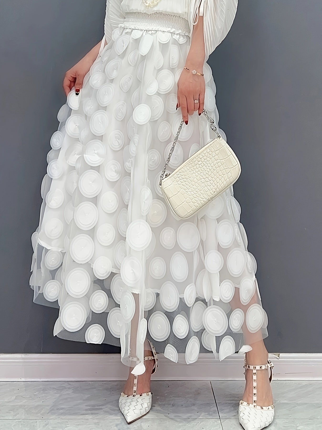 Applique High Waist Skirts, Elegant Maxi Skirts For Spring & Summer, Women's Clothing