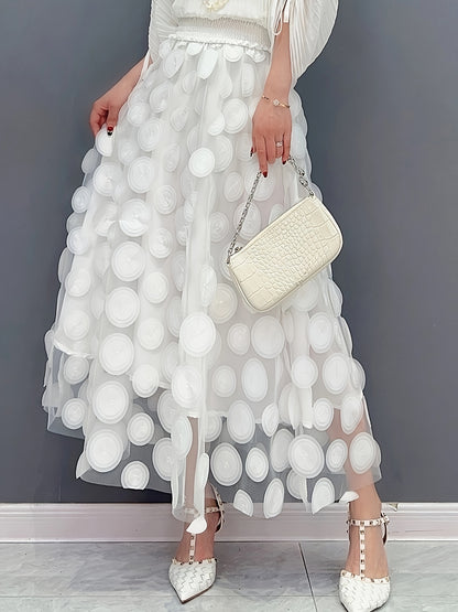 Applique High Waist Skirts, Elegant Maxi Skirts For Spring & Summer, Women's Clothing