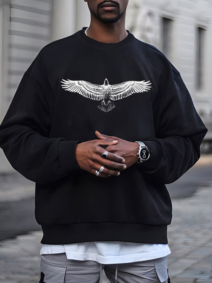 Big Eagle Print Men's Crew Neck Long Sleeve Sweatshirt, Casual Wear, Men's Clothing