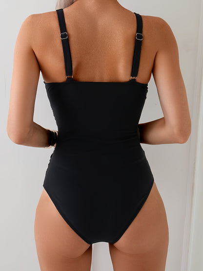 Women's Modest One-Piece Swimsuit with Removable Chest Pads - Tummy Control Strap Adjustment System, Full-Coverage Bath Suit, Hand Washable High-Elasticity Swimwear for Beach & Pool