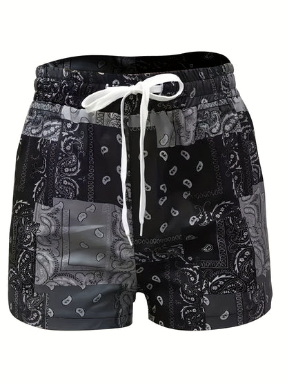 Vibrant All-Over Print Boho Paisley Shorts - Non-Stretch, Regular Fit, Polyester Knit Fabric, Sexy Summer Shorts for Women - Casual, Comfy, and Chic Drawstring Shorts for Spring and Summer Season