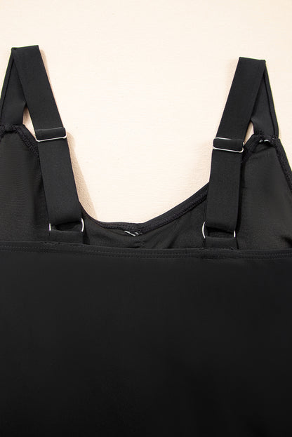 Black Adjustable Straps Cutout Ruched Knot Slit One Piece Swim Dress