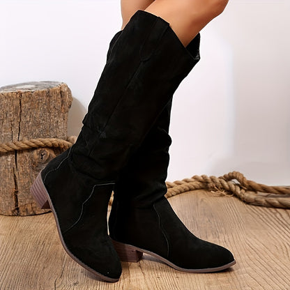 Women's Vintage Western Cowboy Boots - Knee-High Pull-On Boots with Chunky Heels, Slip-Resistant PU Outsole - Western Booties for Women, Country Western Events & Everyday Outfits - by Ylxhoa, Cowboy Accessories, Casual Wear,