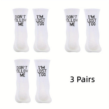 1/3/5 Pairs Autumn Winter Men Funny Humor Word Printed Socks Creative Hip Hop Street Skateboard Unisex Crew Happy Sock