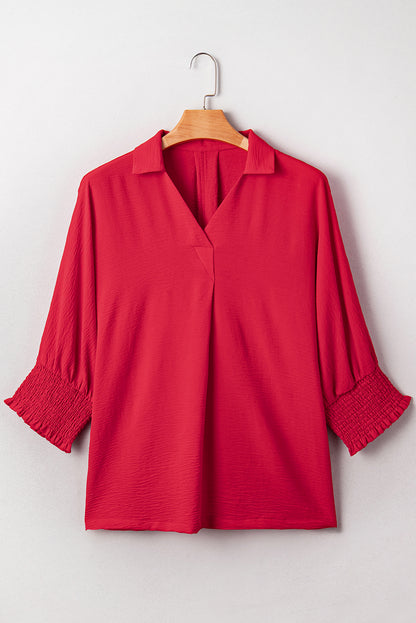 Fiery Red Plus Size Smocked Cuff Dolman Oversized Tunic Blouse