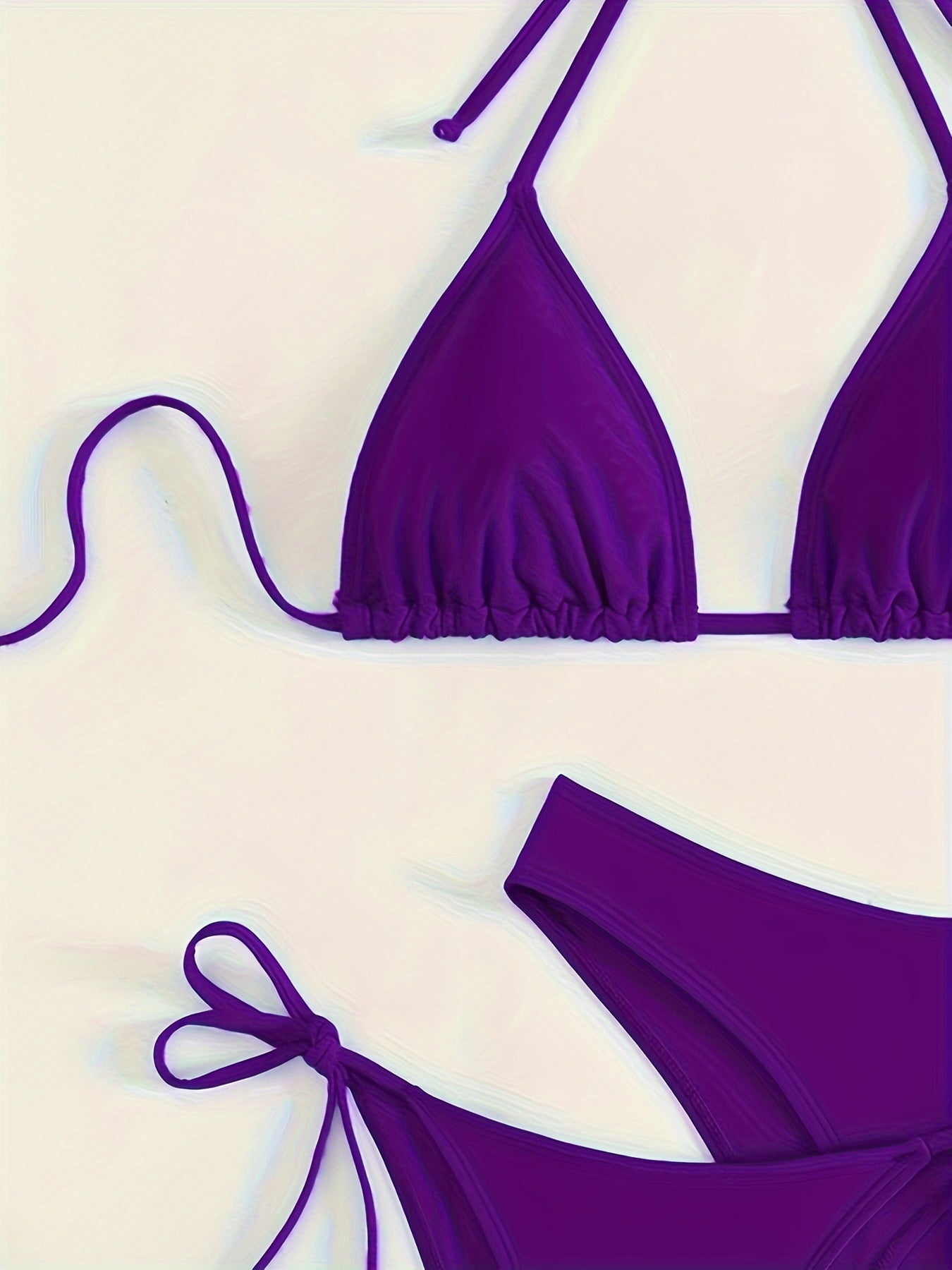Solid Color 3 piece Set Bikini, Halter Neck Backless Swimsuits, Women's Swimwear & Clothing