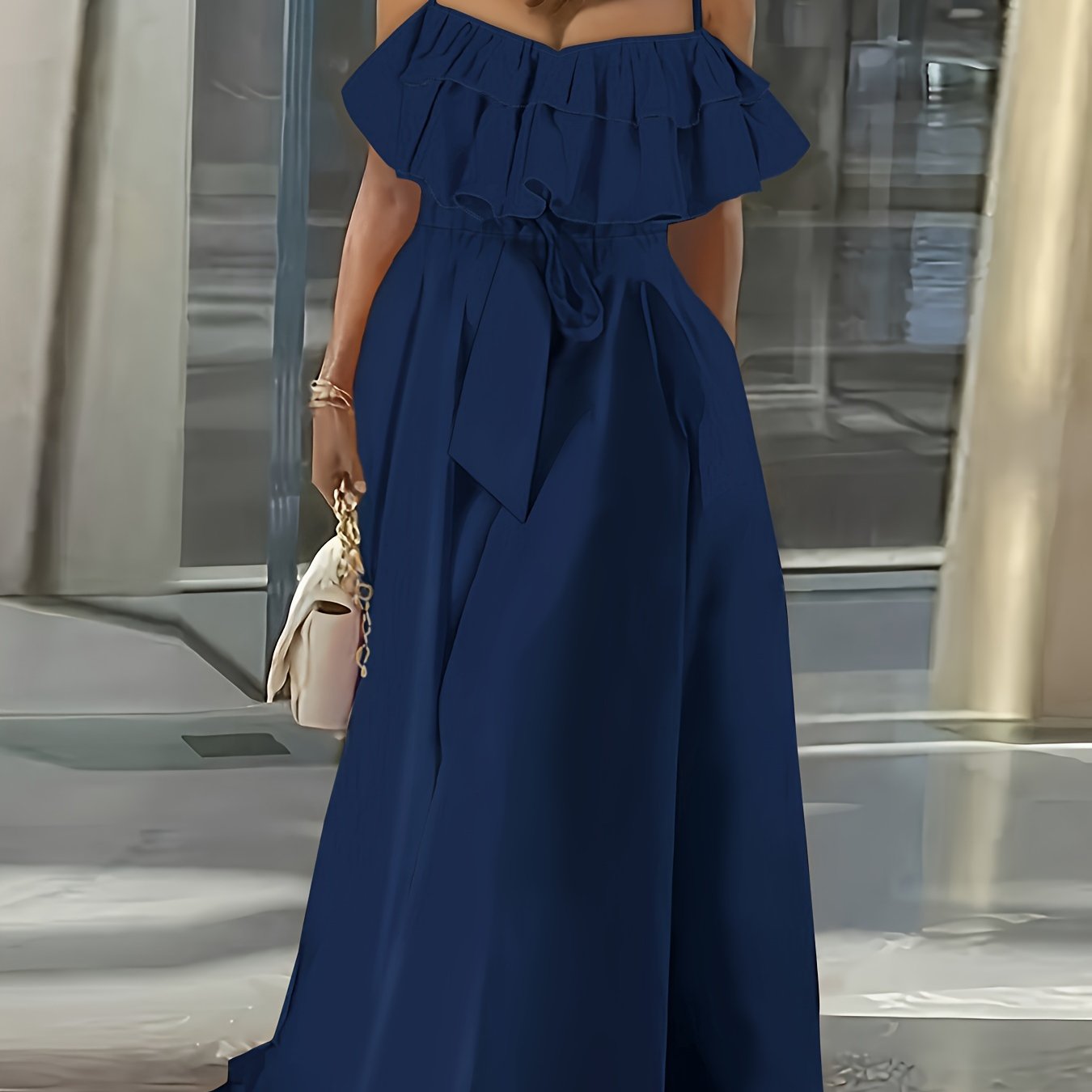 Vibrant Ruffle Trim Cami Dress - Sleeveless, Tie-Waist, Maxi Length, Flowy, Feminine, Summer Essential for Women - Perfect for Outdoor, Party, and Daily Wear