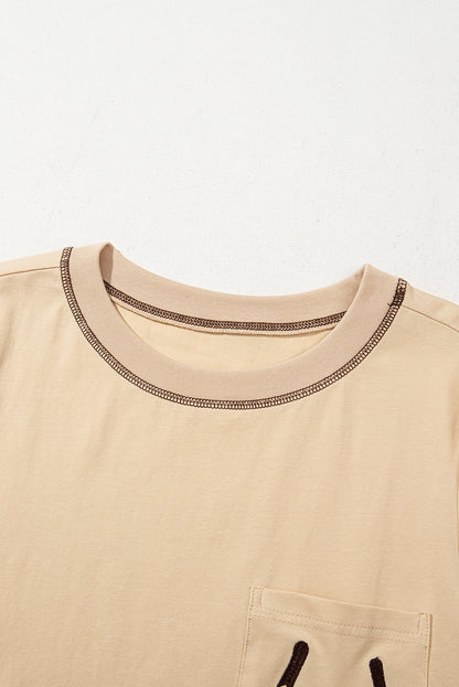 Apricot RODEO Horseshoe Embroidered Patch Pocket T Shirt