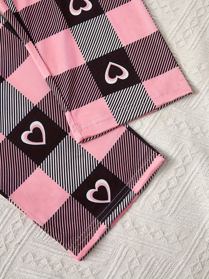 3pcs Women's Plaid Pajama Set - Comfortable Polyester Knit, Crew Neck, Short Sleeve Top with Cropped Pants and Shorts for All-Season Sleepwear