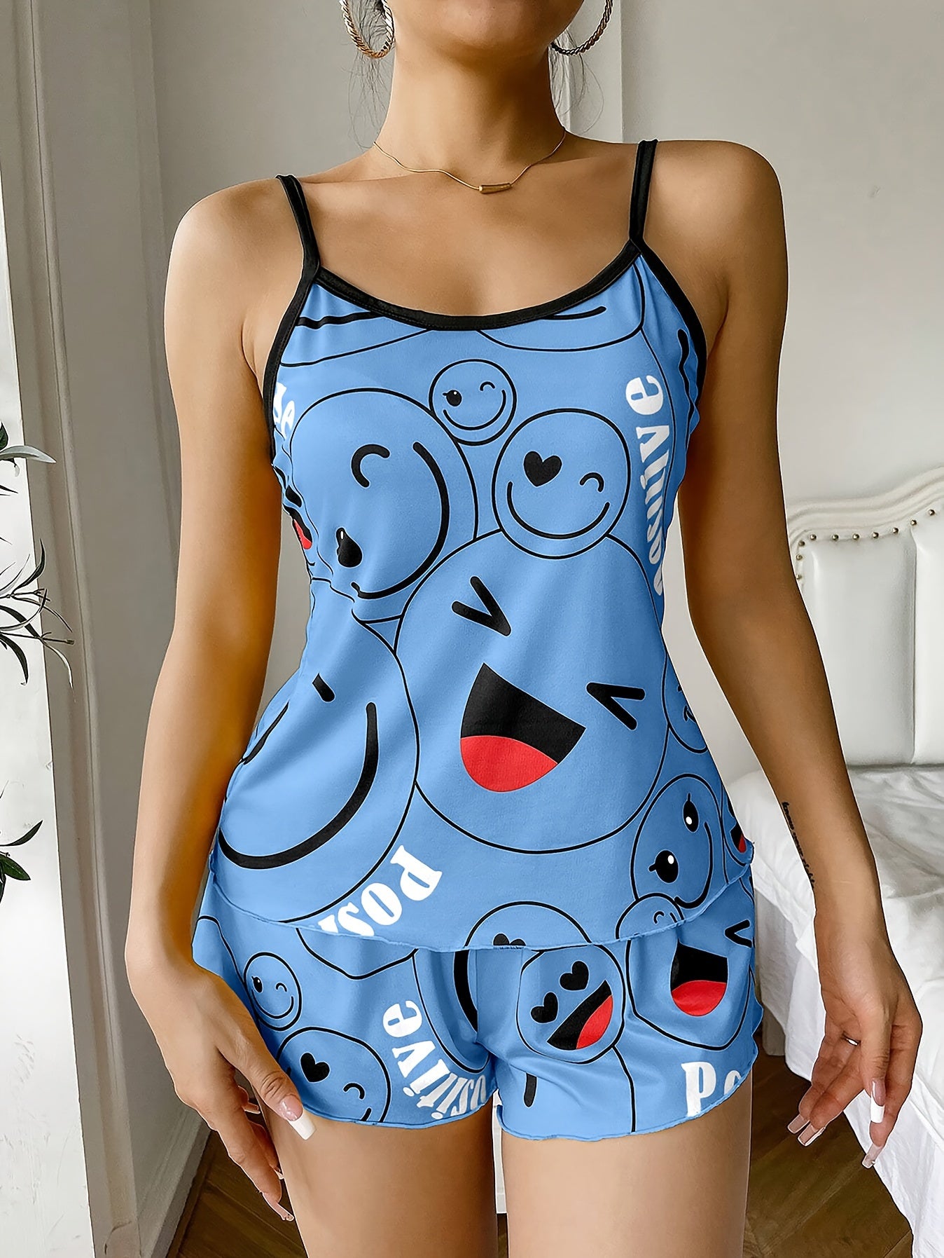 [Cute Pajama Set] Super Cute Printed Pajama Set | A Whimsical Featuring Elastic Waistband Shorts And a Comfortable Loose Top, Perfect for a Delightful And Restful Sleep