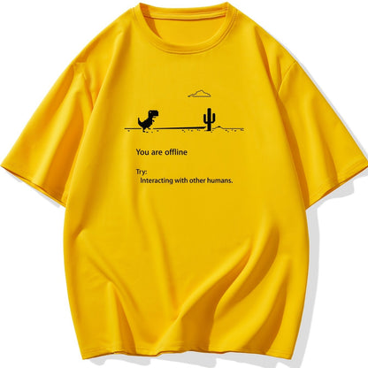 Men's Plus Size 'You are offline...' Print Stretch T-shirt, Oversized Short Sleeve Tops For Spring Summer, Causal Loose Clothing For Big And Tall Guys