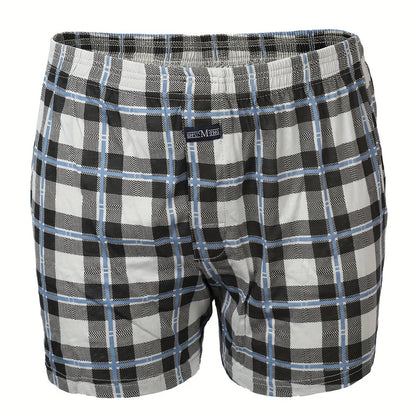 Premium Cotton Men's Plaid Boxers - High-Waist, Button Detail, Comfort Stretch, Easy Care, Casual & Stylish